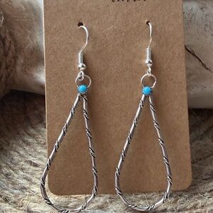 Turquoise Accent Twisted Sterling Silver Teardrop Earrings